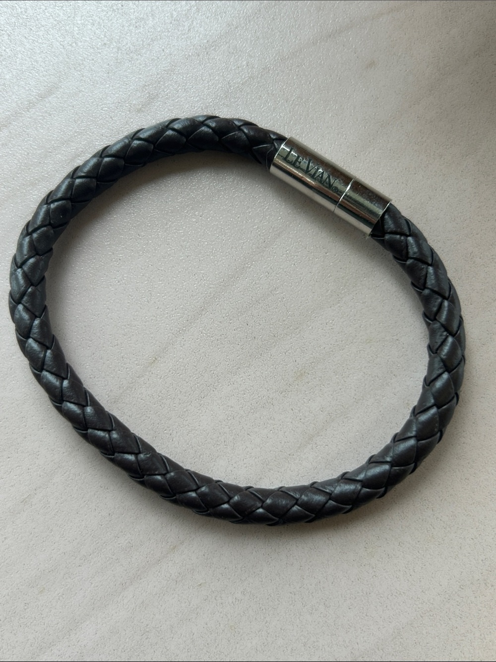 Le vian Black Braided Leather Bracelet with Silver Clasp